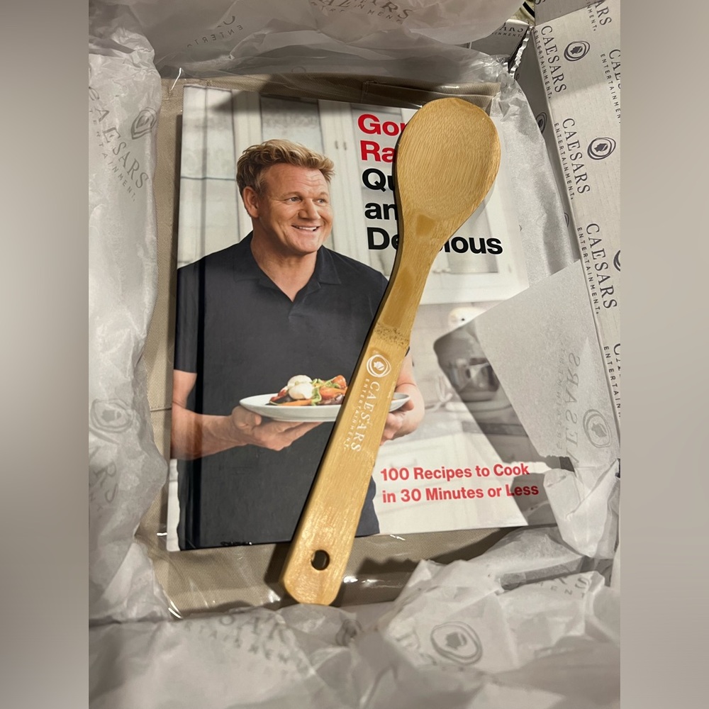 Caesars Entertainment Gordon Ramsay Quick and Delicious Cookbook, Apron, Spoon